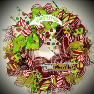 Grinch Christmas wreath XL 22 inch handmade grinch decorations Whoville